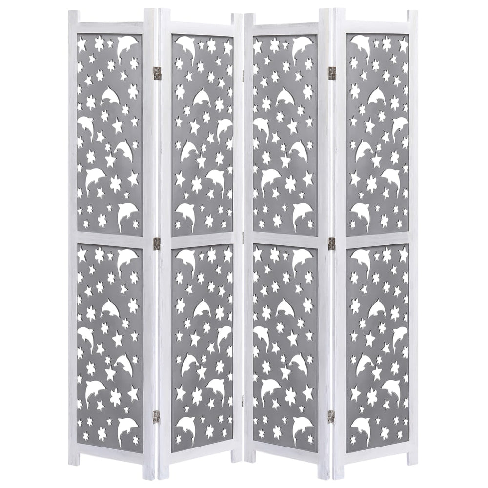 vidaXL 4-Panel Room Divider Grey 140 x 165 cm Solid Wood