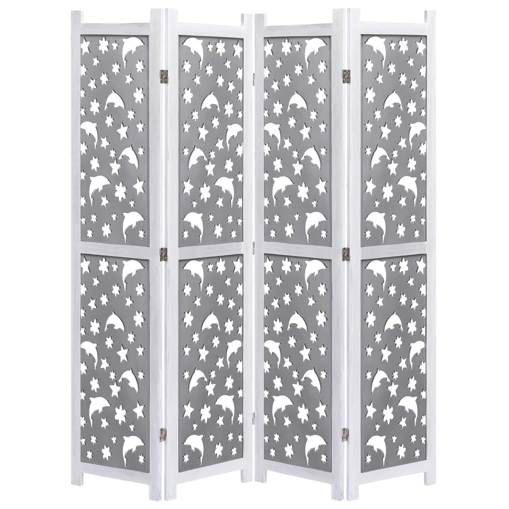 vidaXL 4-Panel Room Divider Grey 140 x 165 cm Solid Wood