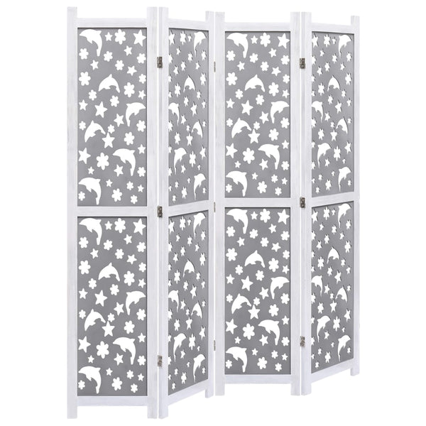 vidaXL 4-Panel Room Divider Grey 140 x 165 cm Solid Wood
