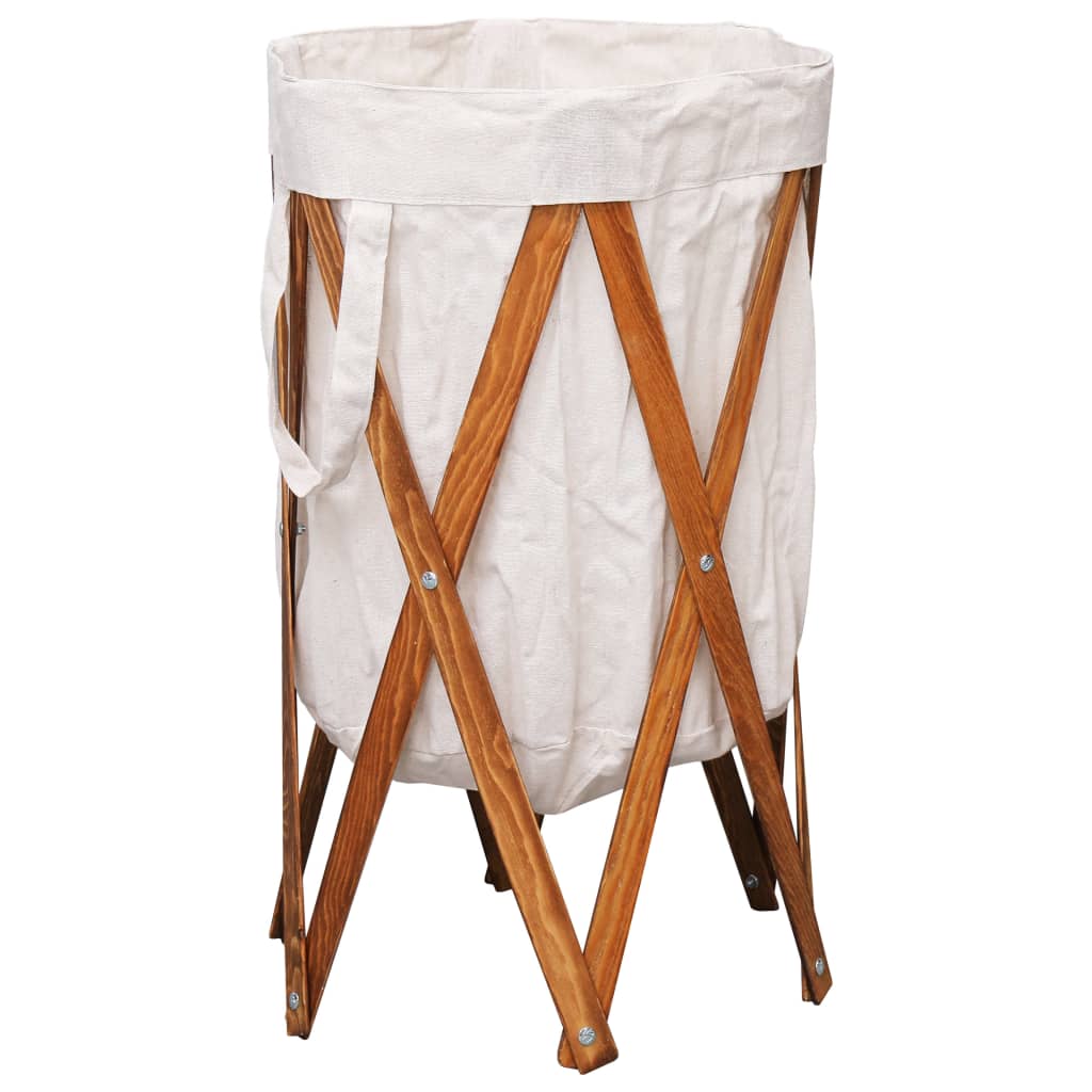 vidaXL Foldable Laundry Hamper Cream White Wood and Fabric