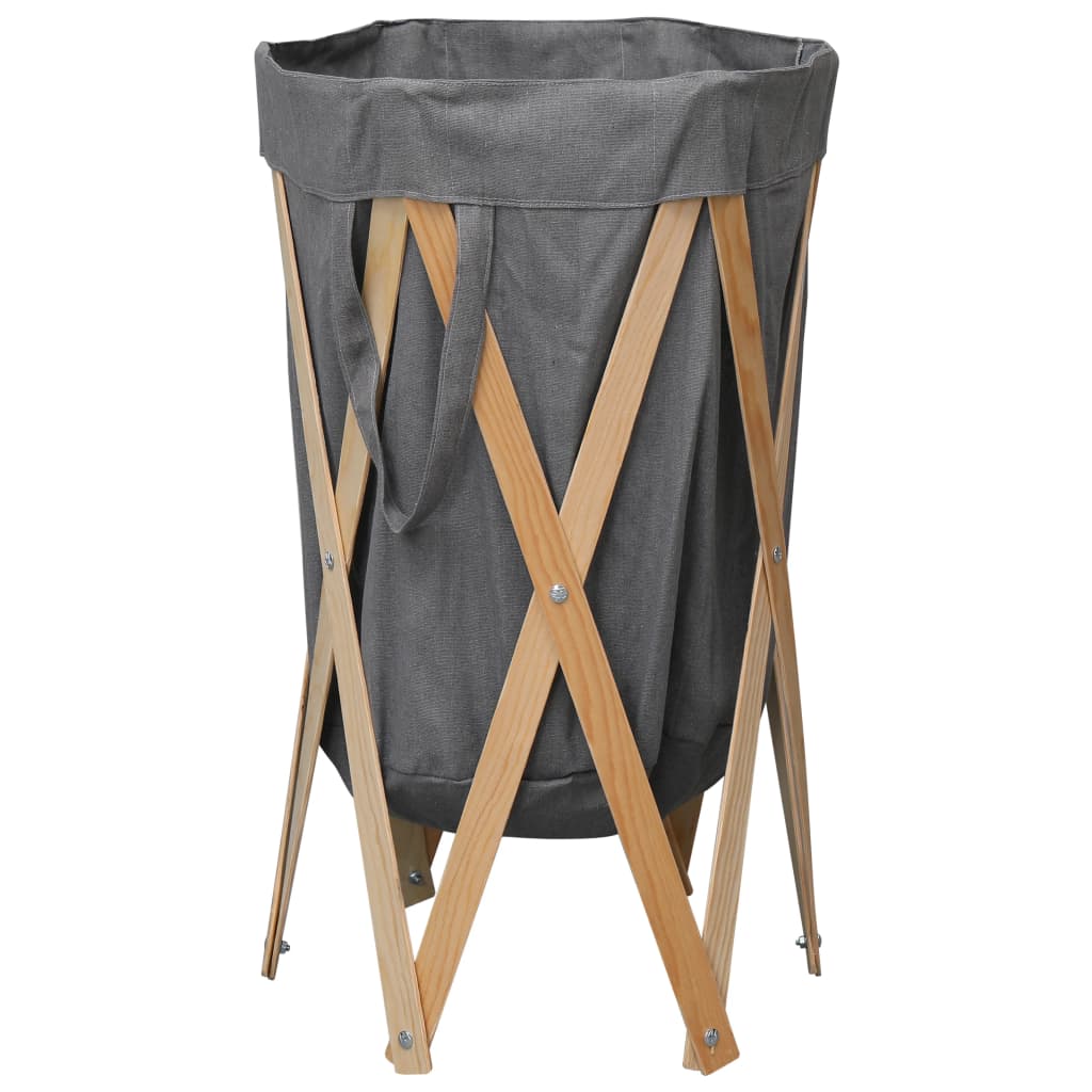 vidaXL Foldable Laundry Hamper Grey Wood and Fabric