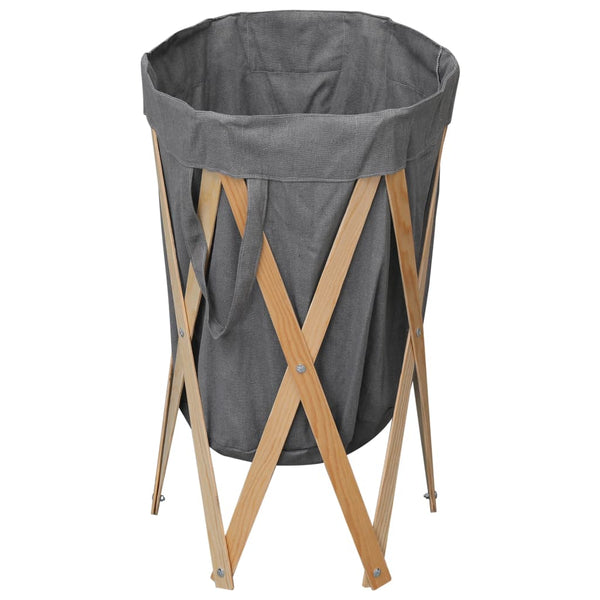 vidaXL Foldable Laundry Hamper Grey Wood and Fabric
