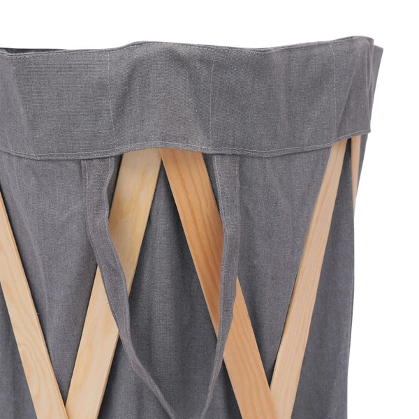 vidaXL Foldable Laundry Hamper Grey Wood and Fabric