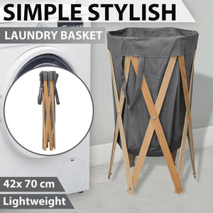 vidaXL Foldable Laundry Hamper Grey Wood and Fabric