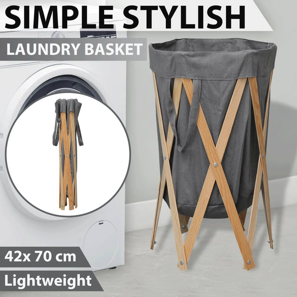 vidaXL Foldable Laundry Hamper Grey Wood and Fabric