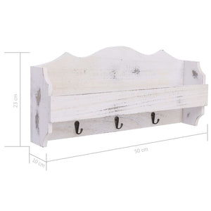 vidaXL Wall-Mounted Coat Rack White 50x10x23 cm Wood