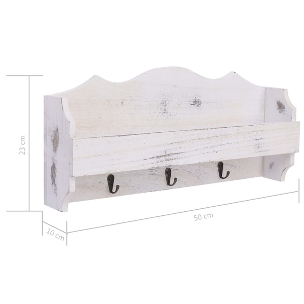 vidaXL Wall-Mounted Coat Rack White 50x10x23 cm Wood