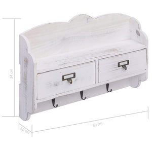 vidaXL Wall-Mounted Coat Rack White 50 x 10 x 34 cm Wood