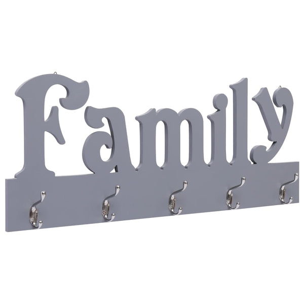 vidaXL Wall Coat Rack FAMILY Grey 74 x 29.5 cm