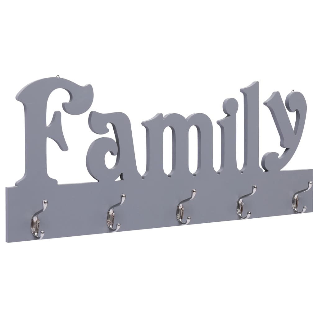 vidaXL Wall Coat Rack FAMILY Grey 74 x 29.5 cm