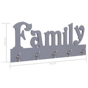 vidaXL Wall Coat Rack FAMILY Grey 74 x 29.5 cm