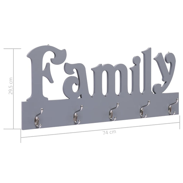 vidaXL Wall Coat Rack FAMILY Grey 74 x 29.5 cm