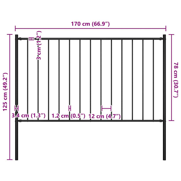vidaXL Fence Panel Woerden with Posts Steel 1.7 x 0.75 m Black