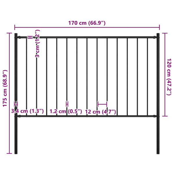 vidaXL Woerden Fence Panel with Post Steel 1.7 x 1.25 m Black