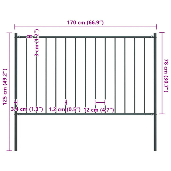 vidaXL Woerden Fence Panel with Post Steel 1.7 x 0.75 m Anthracite