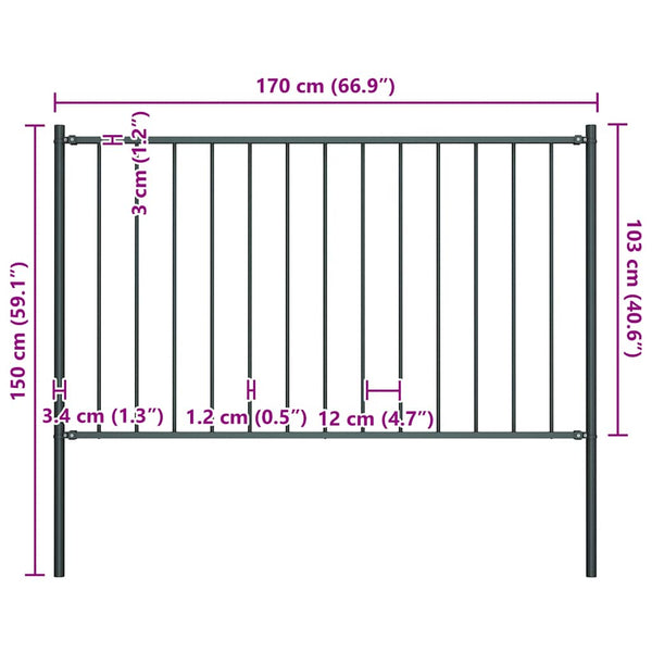 vidaXL Fence Panel Woerden with Post Steel 1.7 x 1 m Anthracite