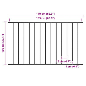 vidaXL Woerden Fence Panel Powder-Coated Steel 1.7 x 1 m Black