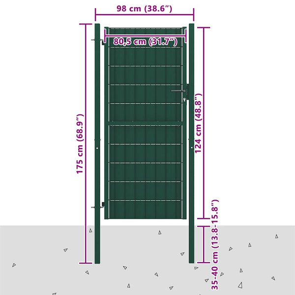 vidaXL Garden Gate PVC and Steel 100 x 124 cm Green