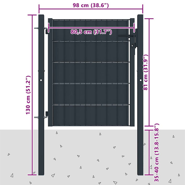 vidaXL PVC and Steel Garden Gate 100 x 81 cm Anthracite