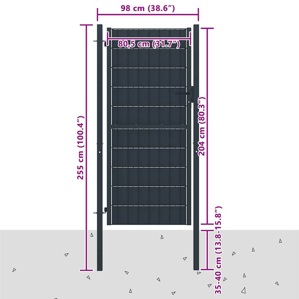 vidaXL Garden Gate PVC and Steel 100 x 204 cm Anthracite