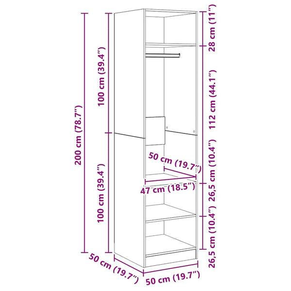 vidaXL Wardrobe White 50x50x200 cm Engineered Wood