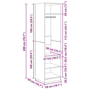 vidaXL Wardrobe Concrete Grey 50x50x200 cm Engineered Wood