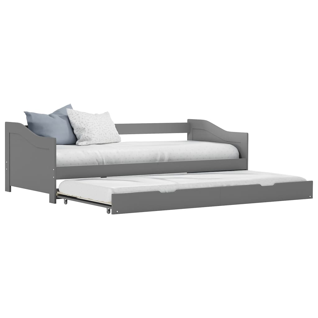 vidaXL Extendable Day Bed Frame Grey Pine Wood 90x200 cm