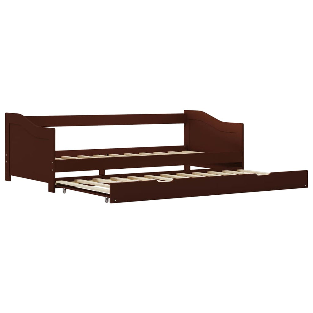 vidaXL Daybed Frame with Pull-out Bed Dark Brown Pinewood 90x200 cm
