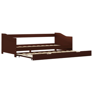 vidaXL Daybed Frame with Pull-out Bed Dark Brown Pinewood 90x200 cm