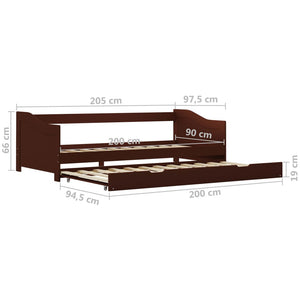vidaXL Daybed Frame with Pull-out Bed Dark Brown Pinewood 90x200 cm