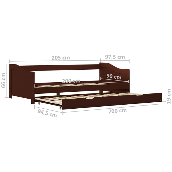 vidaXL Daybed Frame with Pull-out Bed Dark Brown Pinewood 90x200 cm