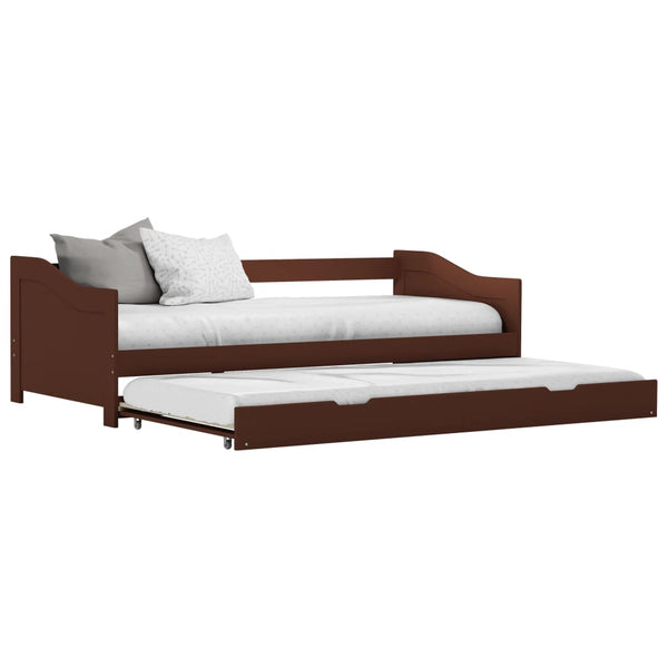 vidaXL Daybed Frame with Pull-out Bed Dark Brown Pinewood 90x200 cm