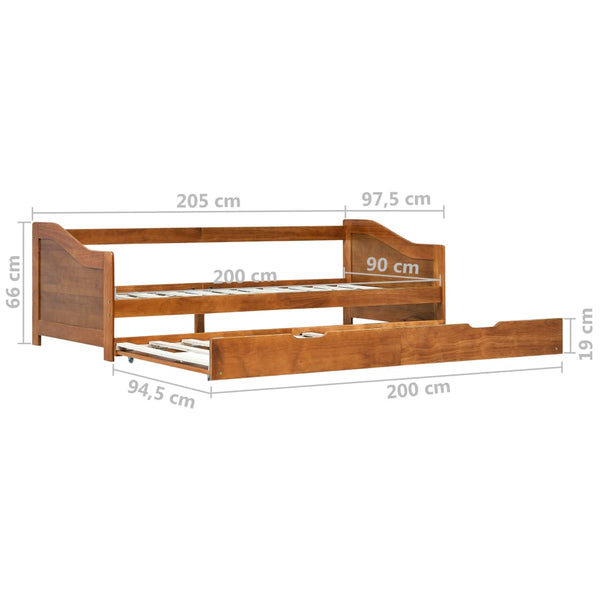 vidaXL Day Bed Frame with Pull-out Bed Honey Brown Pinewood 90x200 cm