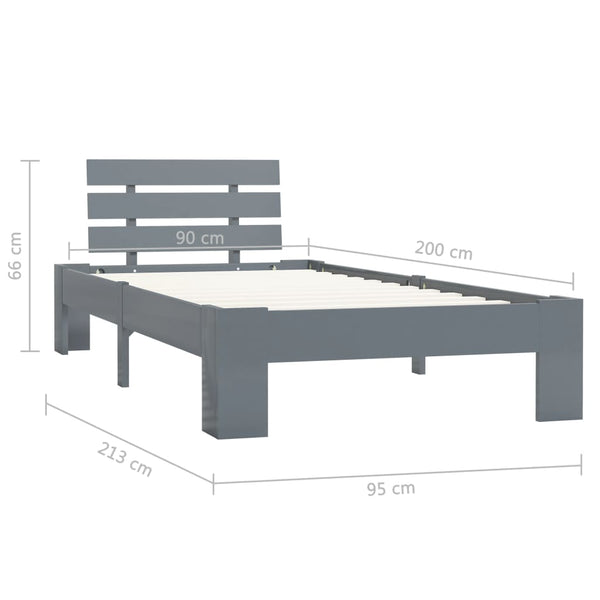 vidaXL Solid Wood Bed Grey Pine 90x200 cm