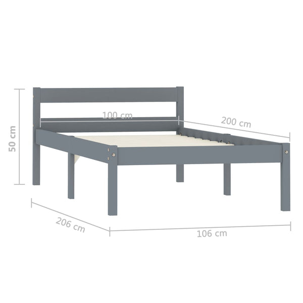 vidaXL Solid Wood Bed Grey Pine 100x200 cm