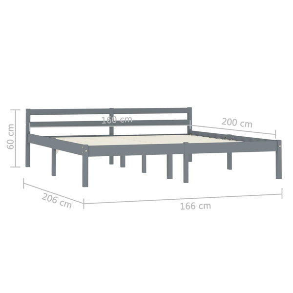 vidaXL Solid Wood Bed Grey Pine 160x200 cm