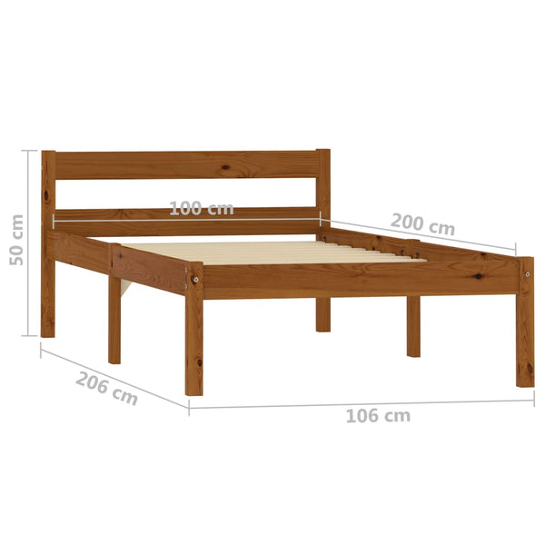 vidaXL Solid Wood Bed Honey Brown Pine 100x200 cm