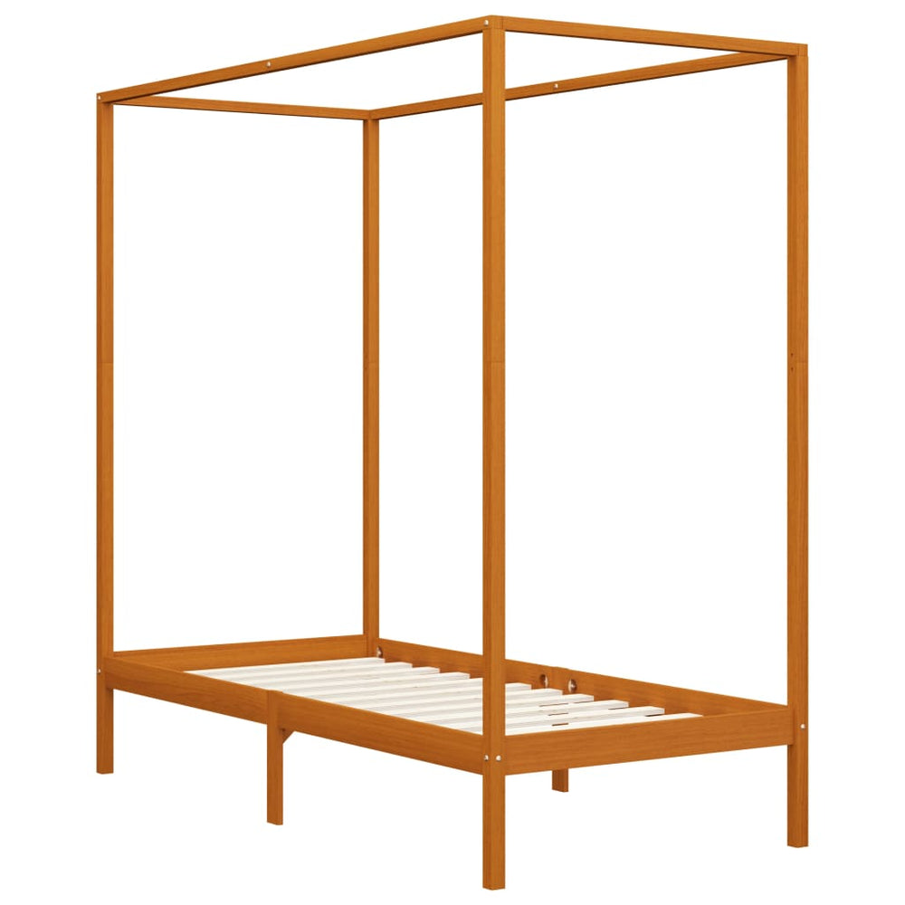 vidaXL Four-Poster Bed Frame Honey Brown Solid Pine Wood 90 x 200 cm