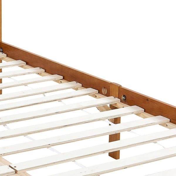 vidaXL Four-Poster Bed Frame Honey Brown Solid Pine Wood 90 x 200 cm