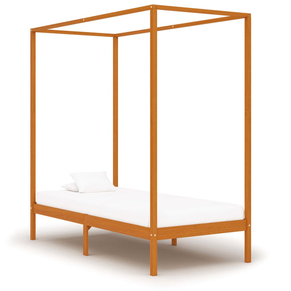 vidaXL Four-Poster Bed Frame Honey Brown Solid Pine Wood 100 x 200 cm