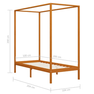 vidaXL Four-Poster Bed Frame Honey Brown Solid Pine Wood 100 x 200 cm