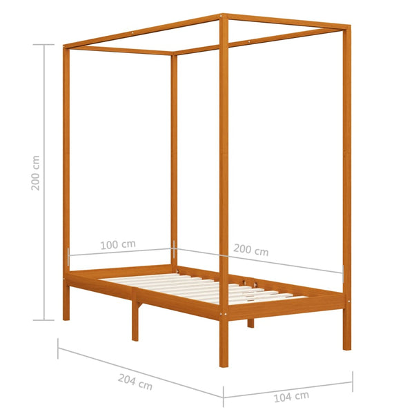 vidaXL Four-Poster Bed Frame Honey Brown Solid Pine Wood 100 x 200 cm