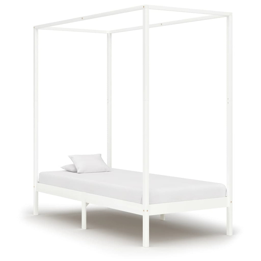 vidaXL Four-Poster Bed Frame White Solid Pine Wood 90 x 200 cm