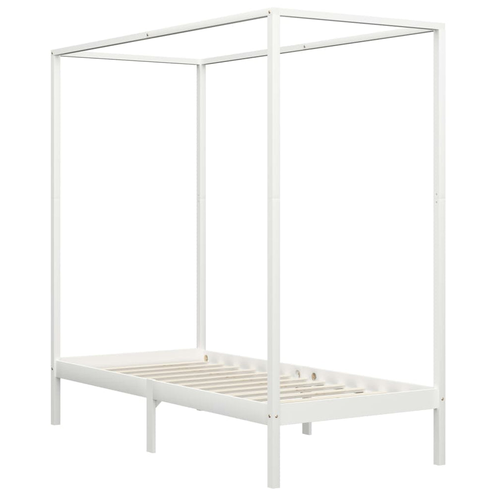 vidaXL Four-Poster Bed Frame White Solid Pine Wood 90 x 200 cm