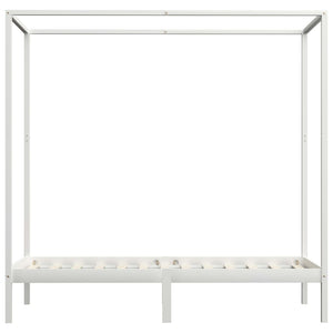 vidaXL Four-Poster Bed Frame White Solid Pine Wood 90 x 200 cm