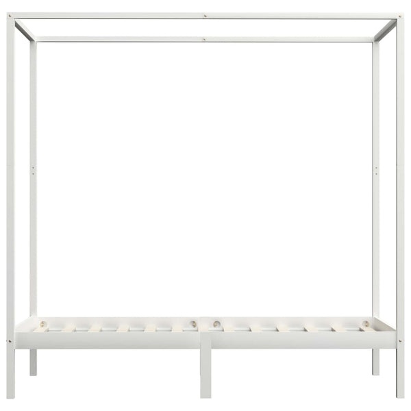 vidaXL Four-Poster Bed Frame White Solid Pine Wood 90 x 200 cm
