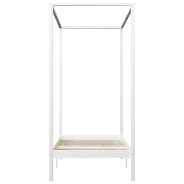 vidaXL Four-Poster Bed Frame White Solid Pine Wood 90 x 200 cm