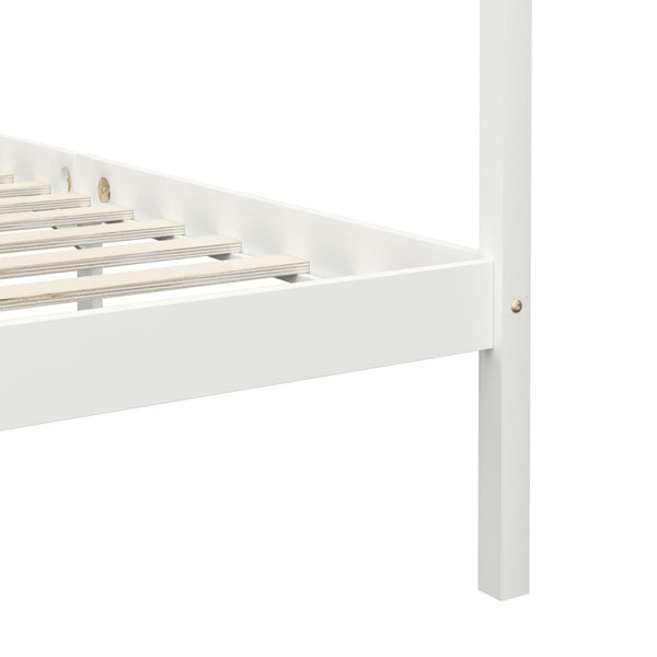 vidaXL Four-Poster Bed Frame White Solid Pine Wood 90 x 200 cm