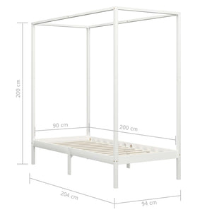 vidaXL Four-Poster Bed Frame White Solid Pine Wood 90 x 200 cm