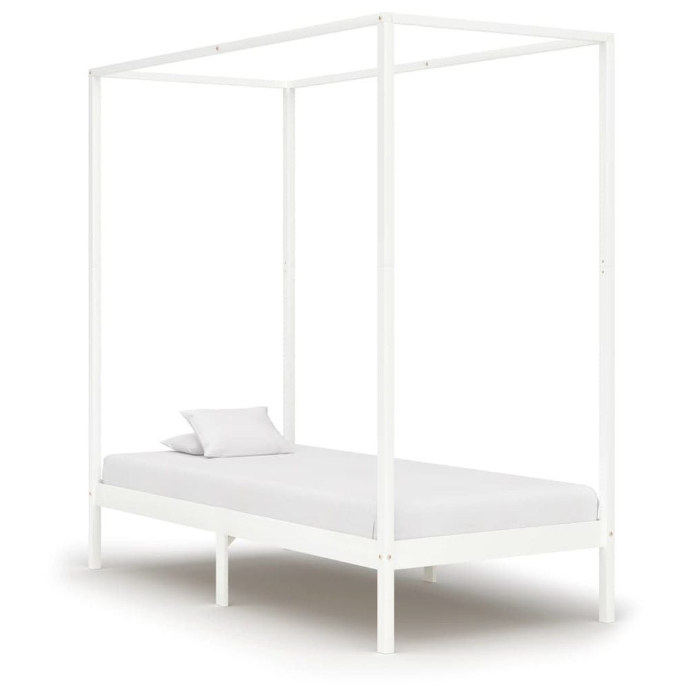 vidaXL Canopy Bed Frame White Solid Pine Wood 100 x 200 cm